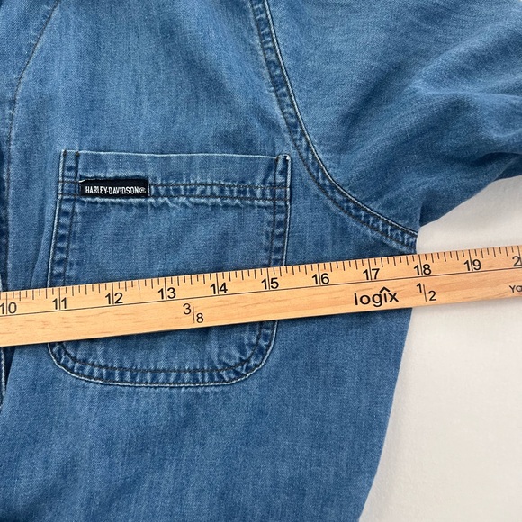 Harley-Davidson Biker Blues Womens Chambray Cropped Tie Front Shirt Y2K S - Picture 10 of 12